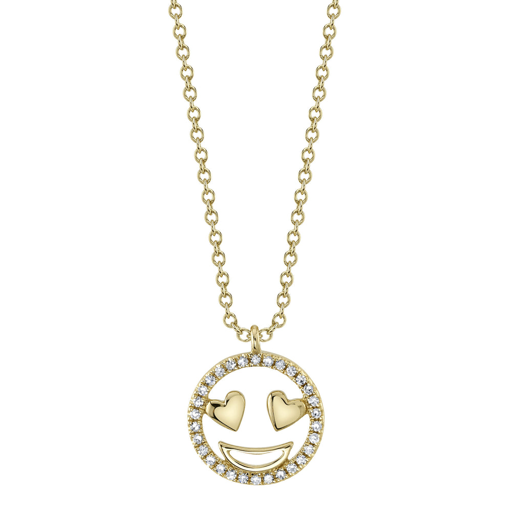 0.08Ct 14K Y/G Diamond Heart Eyes Emoji Necklace