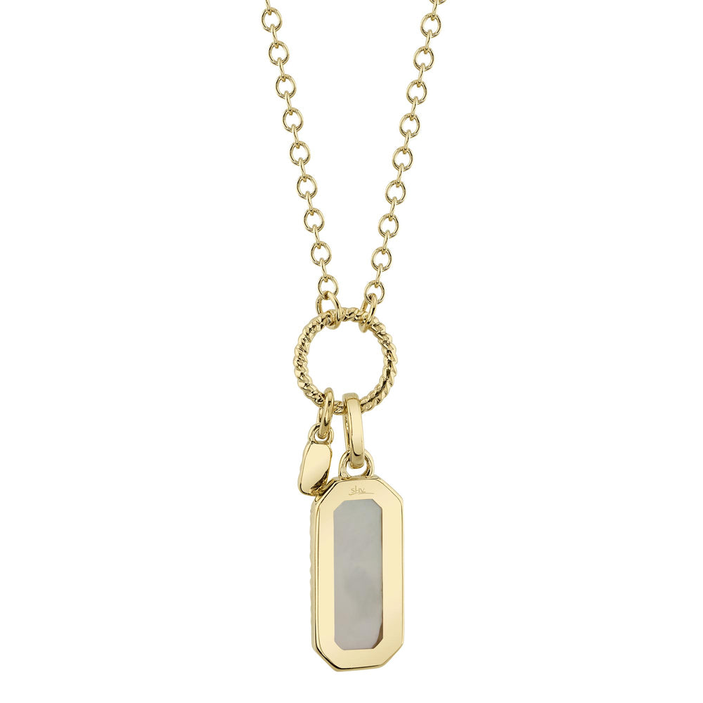 0.13Ct Diamond & 0.75Ct Mother Of Pearl 14K Y/G Dog Tag Necklace