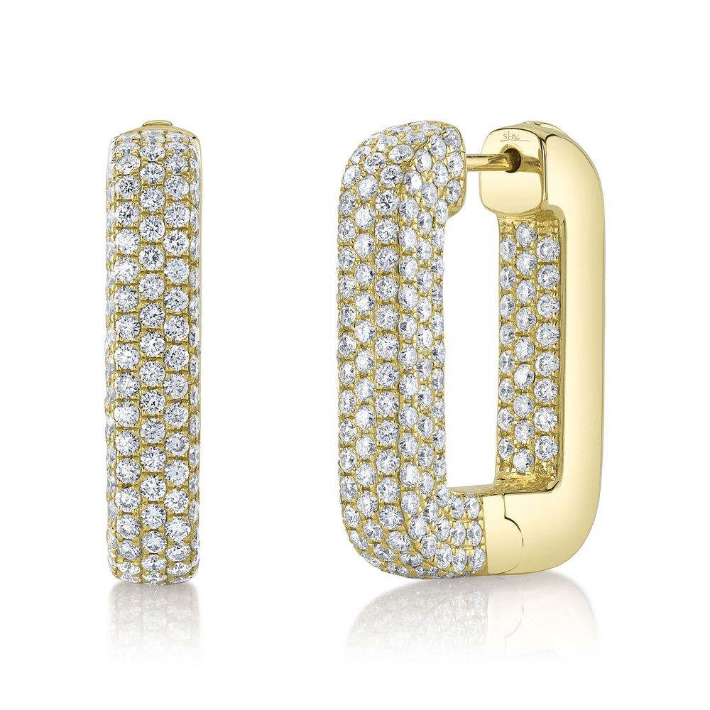 4.13Ct 14K Y/G Diamond Pave Rectangle Hoop Earring