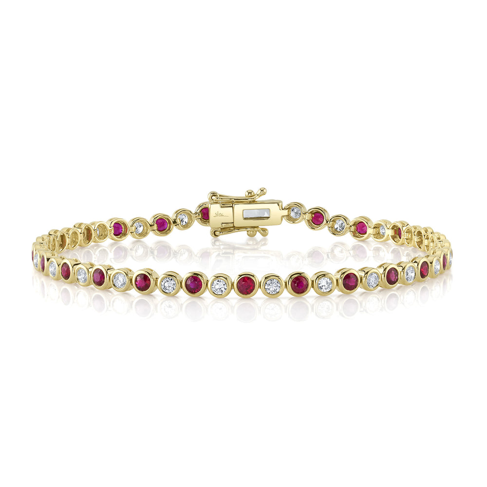 1.00Ct Diamond & 1.65Ct Ruby 14K Y/G Bezel Tennis Bracelet