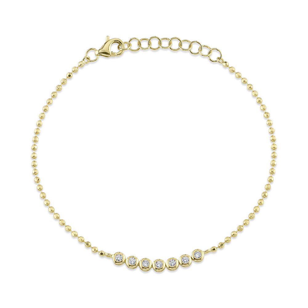 0.15Ct 14K Y/G Diamond Bezel Faceted Ball Chain Bracelet