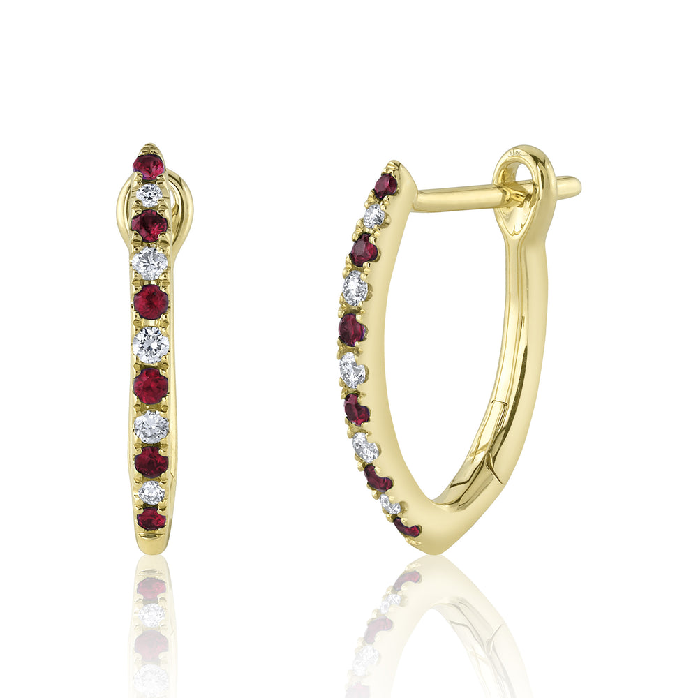 0.09Ct Diamond & 0.14Ct Ruby 14K Y/G Hoop Earring