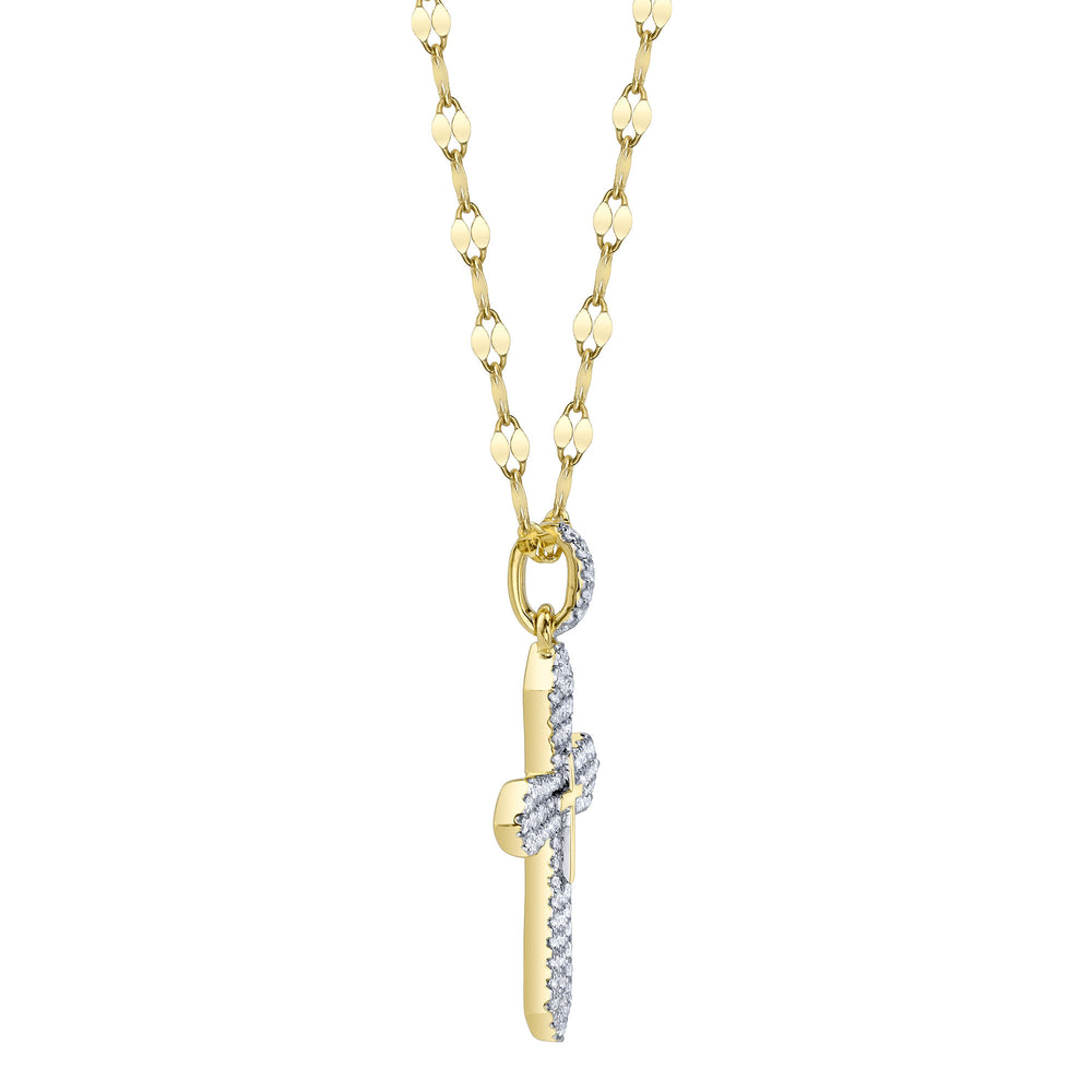 0.17Ct 14K Y/G Diamond Pave Cross Sparkle Chain Necklace
