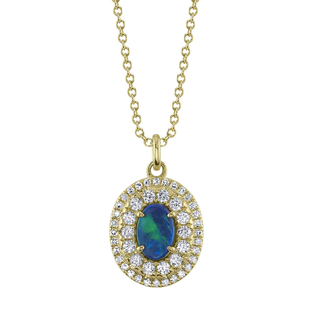 0.25Ct Diamond & 0.60Ct Opal 14K Y/G Oval Necklace