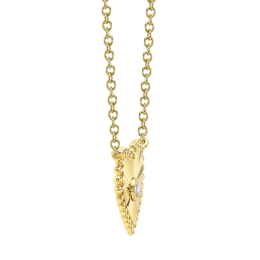 0.02Ct 14K Y/G Diamond Bezel Ribbed Heart Necklace