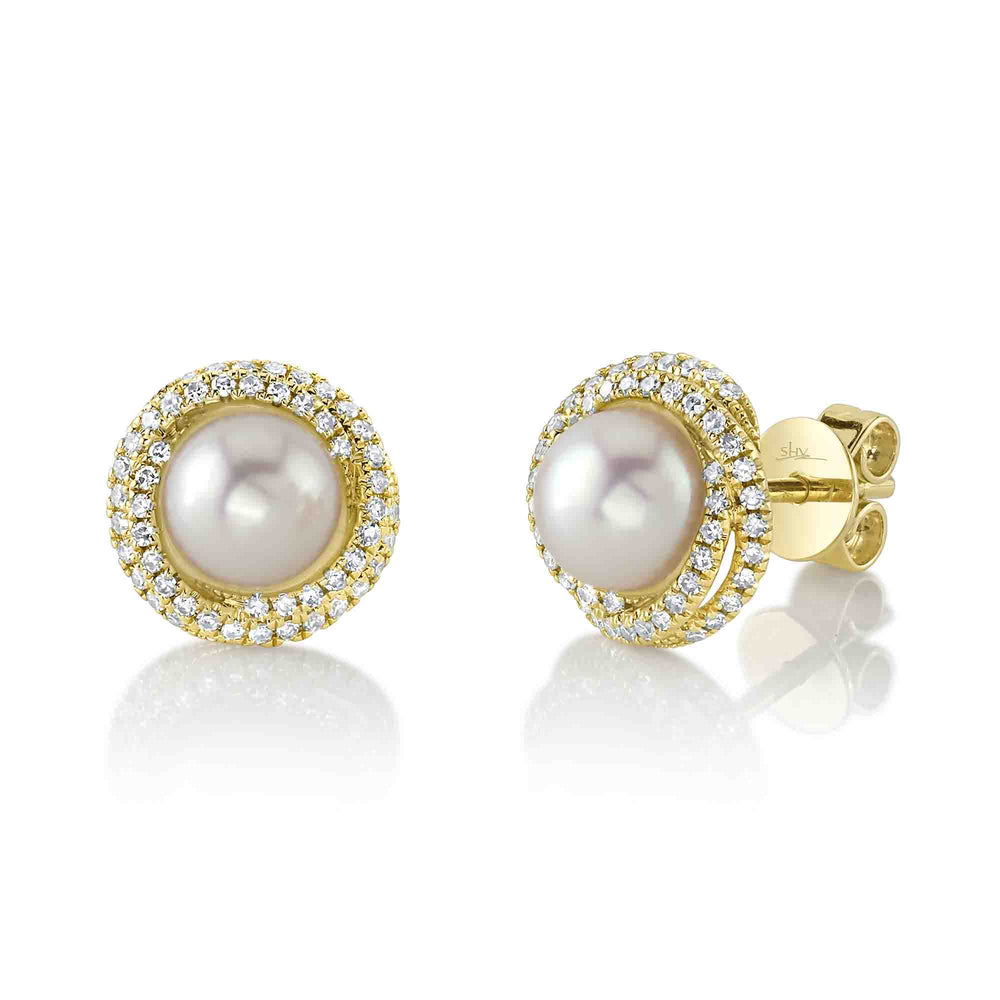 0.26Ct 14K Y/G Diamond & Cultured Pearl Stud Earring