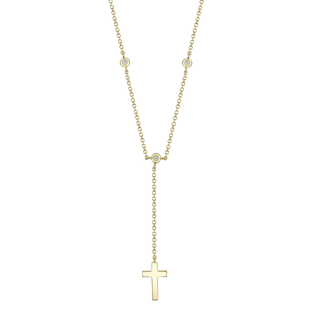 0.04Ct 14K Y/G Diamond Bezel Cross Lariat Necklace