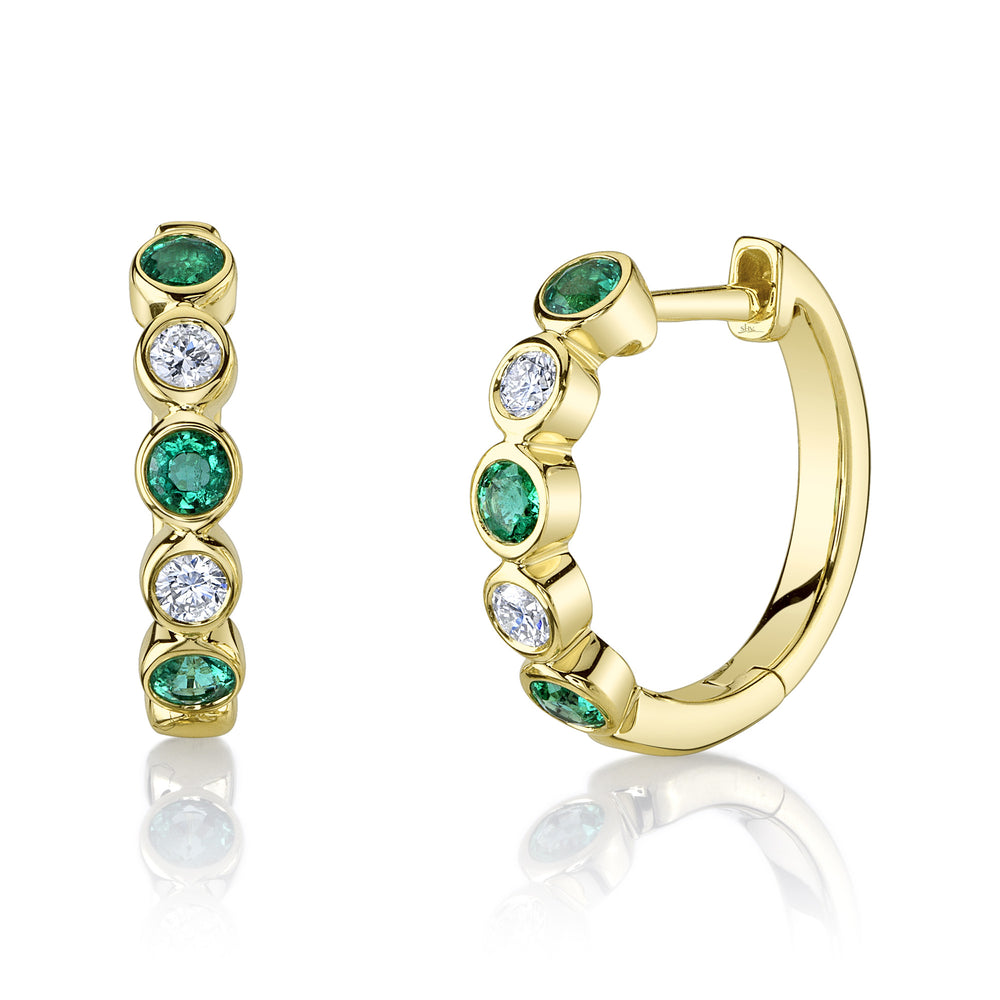 0.16Ct Diamond & 0.33Ct Emerald 14K Y/G Bezel Huggie Earring