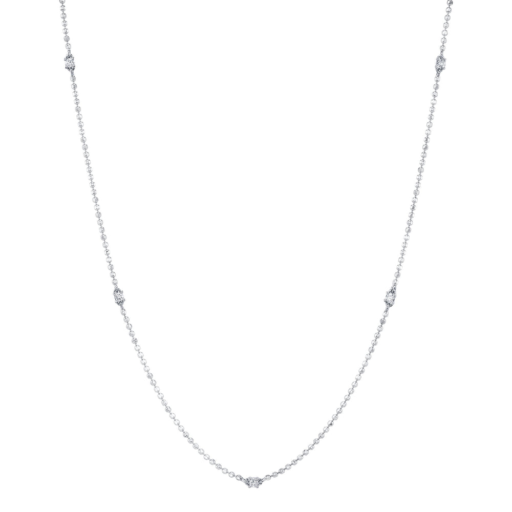 0.13Ct 14K W/G Diamonds By The Yard Faceted Ball Chain Necklace