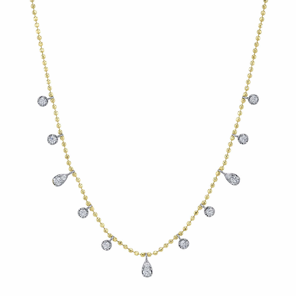 0.64Ct 14K2T Y/W Diamond Faceted Ball Chain Necklace