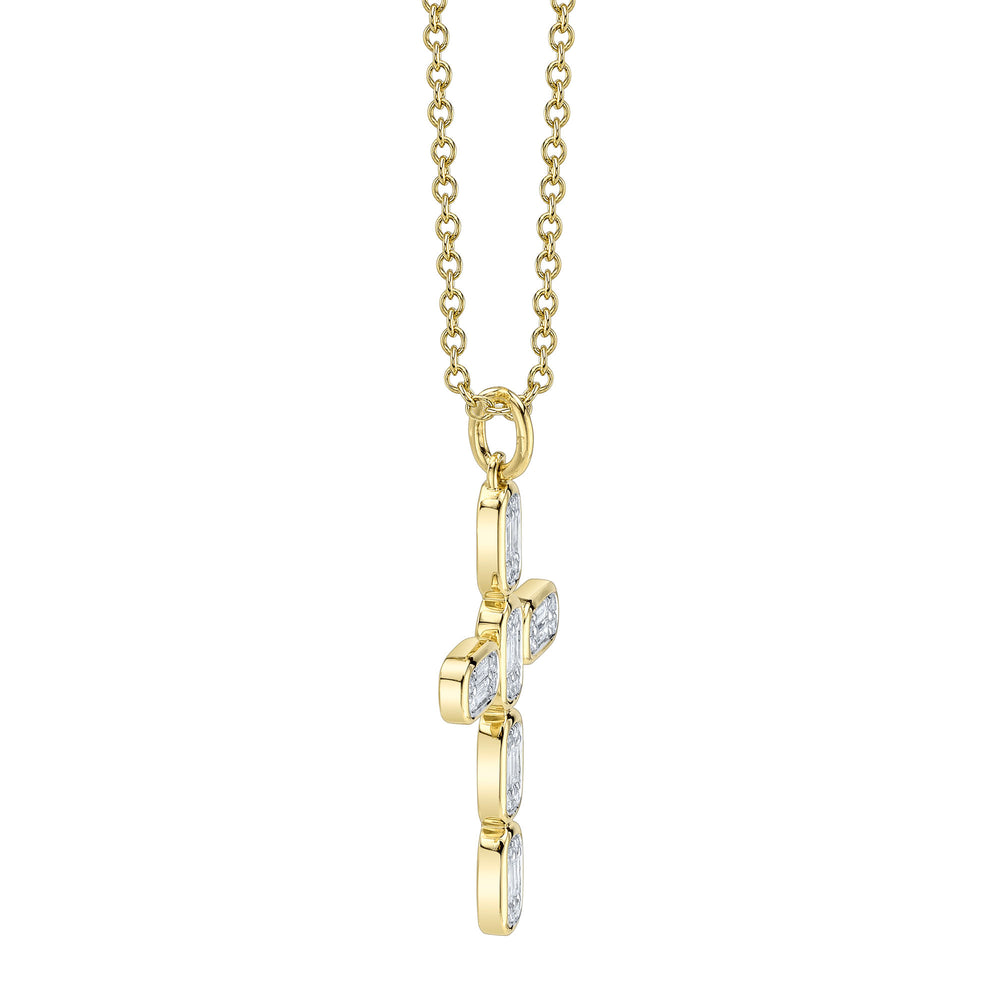 0.30Ct 14K Y/G Diamond Baguette Cross Necklace