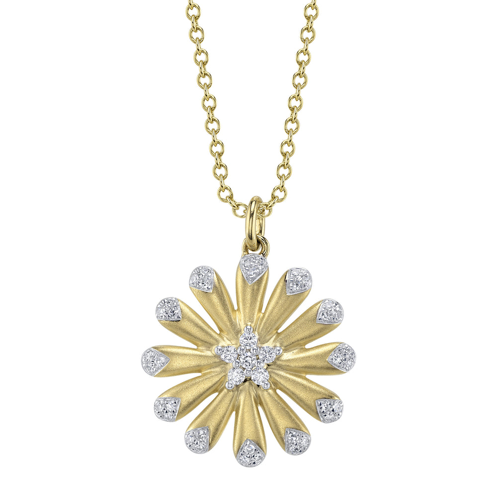 0.13Ct 14K Y/G Diamond Flower Matte Necklace
