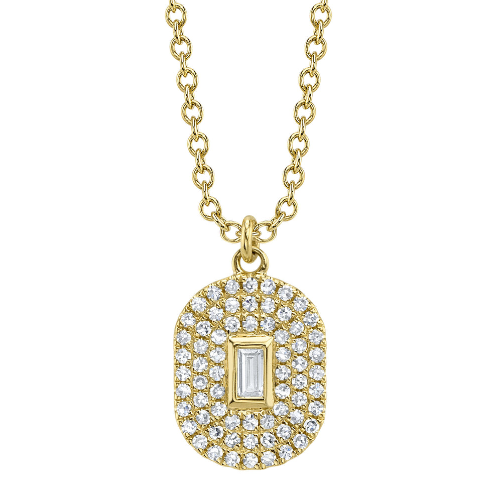 0.17Ct 14K Y/G Diamond Baguette Pave Oval Necklace
