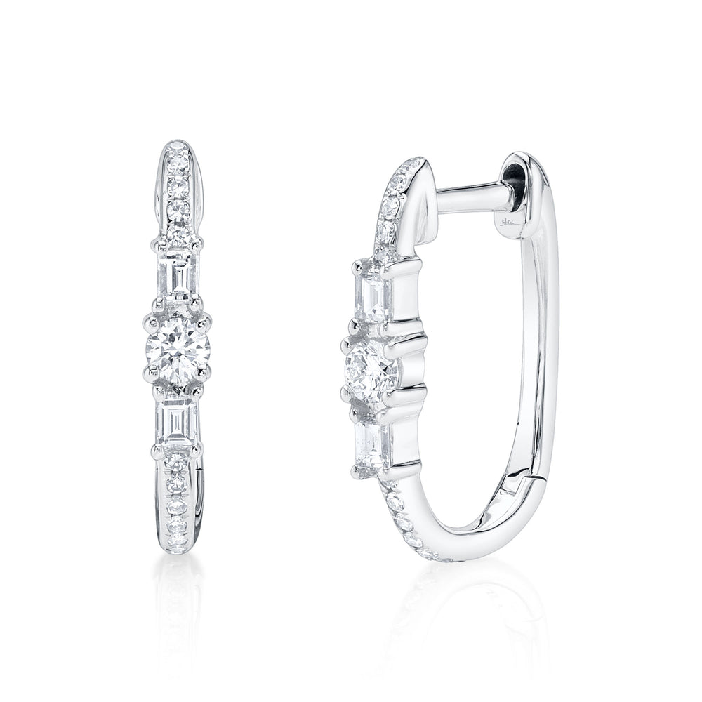 0.28Ct 14K W/G Diamond Baguette Oval Hoop Earring