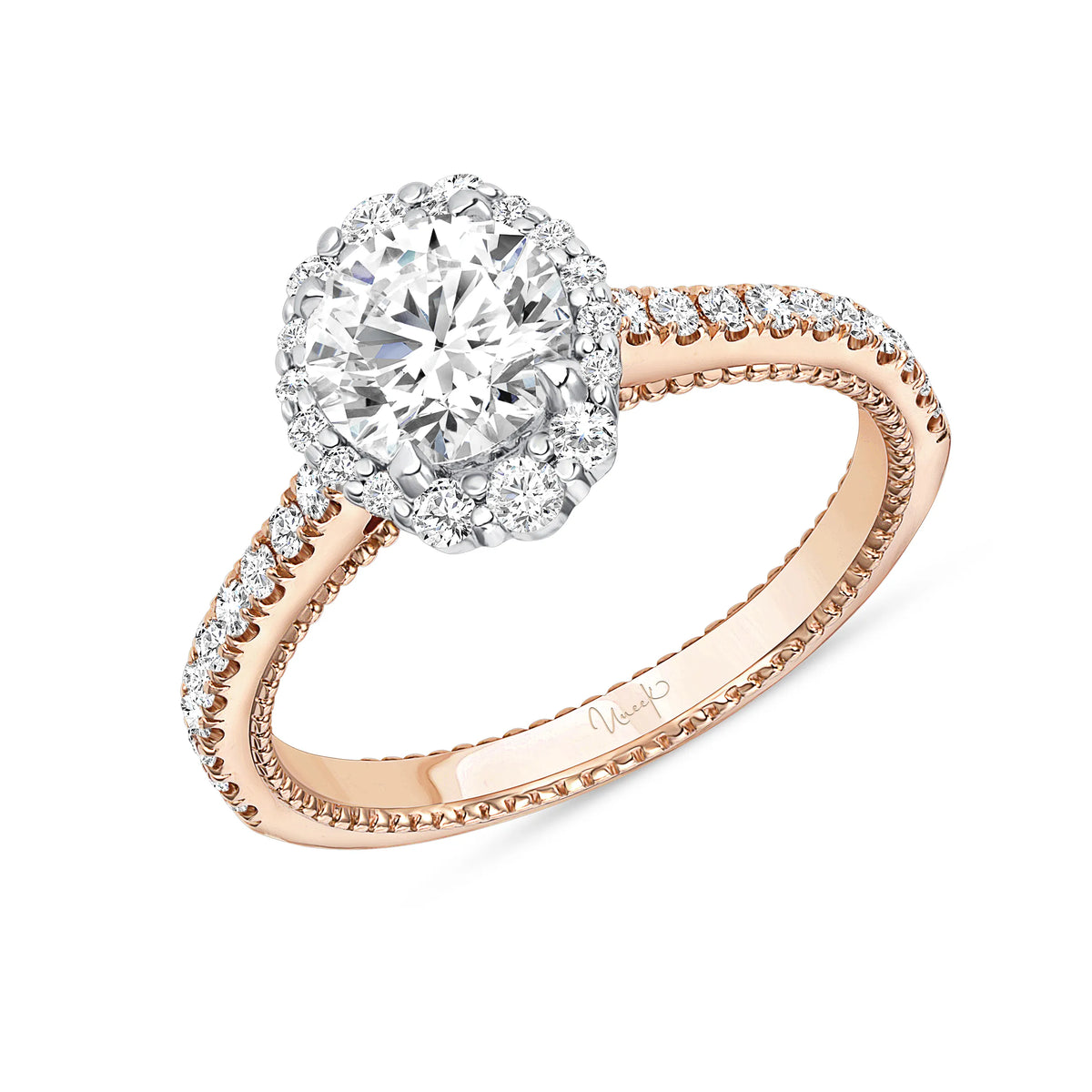 Uneek Petals Collection Halo Round Engagement Ring