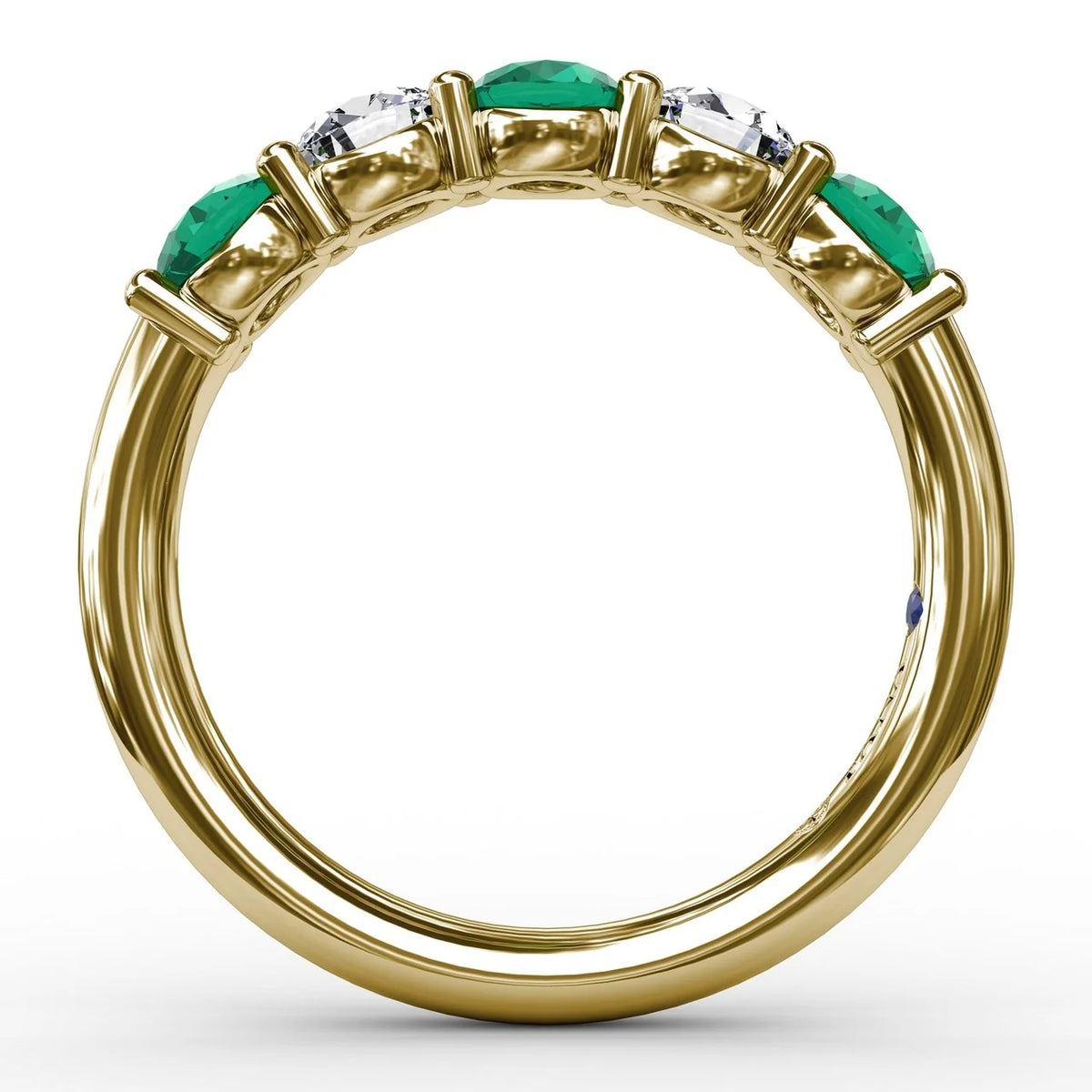 Chunky Emerald and Shared Prong Anniversary Band