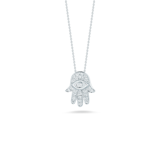 18K WHITE GOLD TINY TREASURES DIAMOND HAMSA NECKLACE