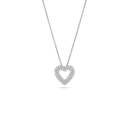 18K White Heart Pendant with Diamonds