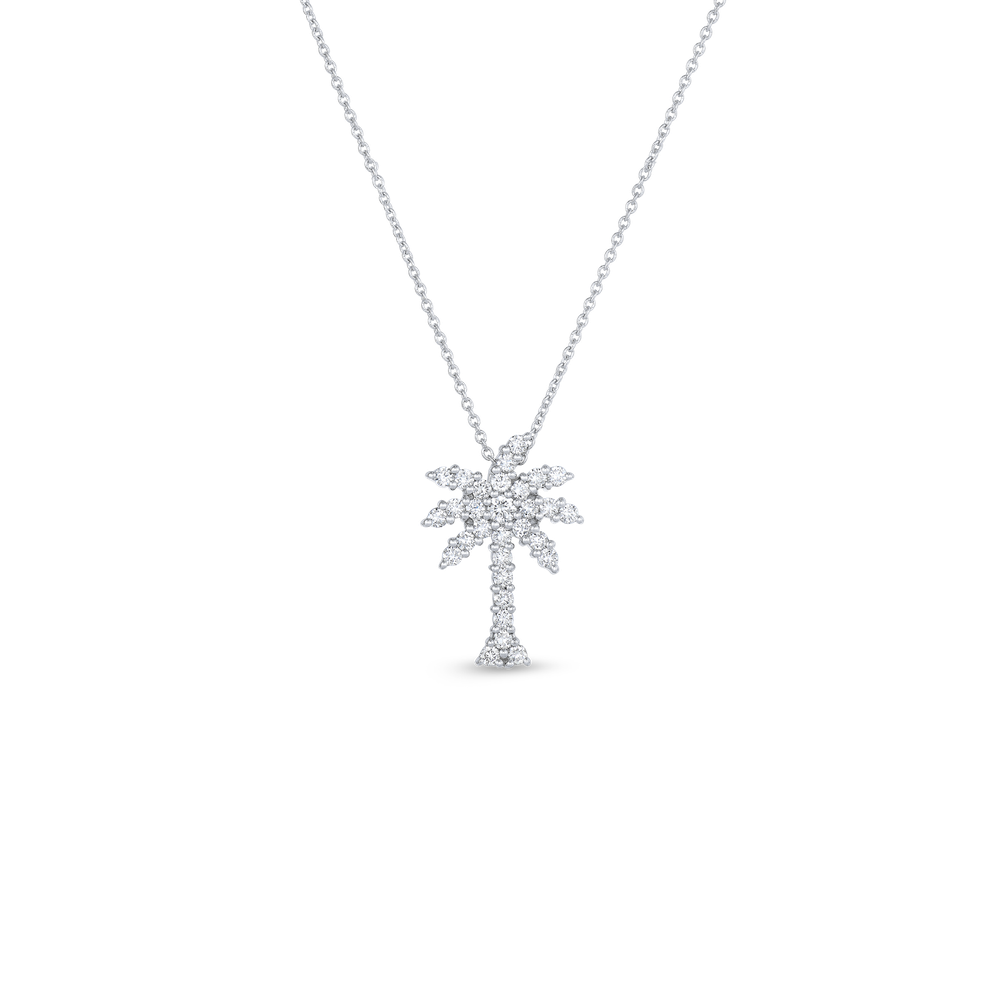 18K GOLD TINY TREASURES LARGE DIAMOND PALM TREE NECKLACE - 18K White Gold