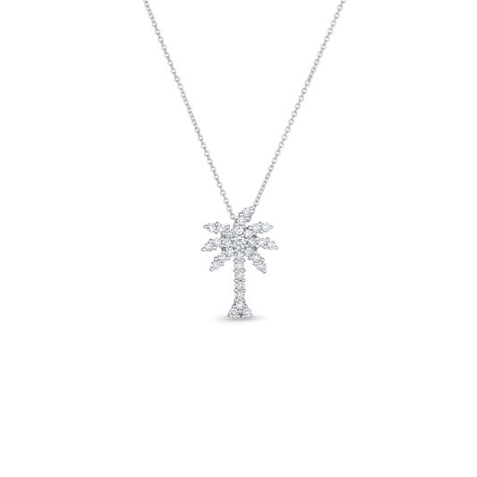 18K GOLD TINY TREASURES LARGE DIAMOND PALM TREE NECKLACE - 18K White Gold