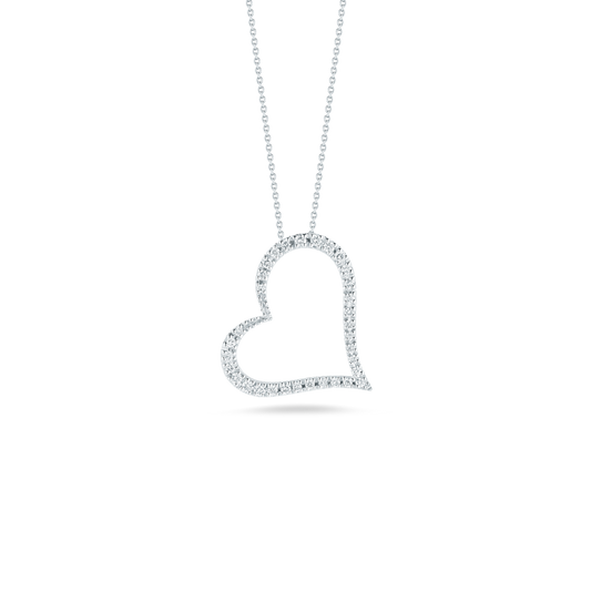 18K GOLD TINY TREASURES DIAMOND SLANTED HEART NECKLACE - 18K White Gold