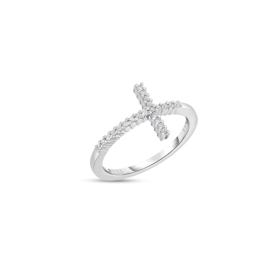 18K WHITE GOLD TINY TREASURES DIAMOND CROSS RING