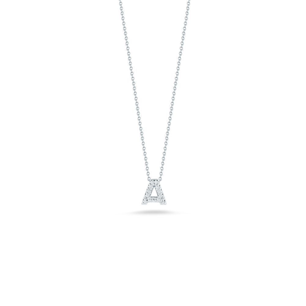 18K WHITE GOLD TINY TREASURES DIAMOND LOVE LETTER "A" NECKLACE