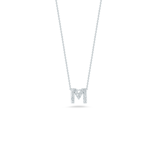 18K WHITE GOLD TINY TREASURES DIAMOND LOVE LETTER "M" NECKLACE