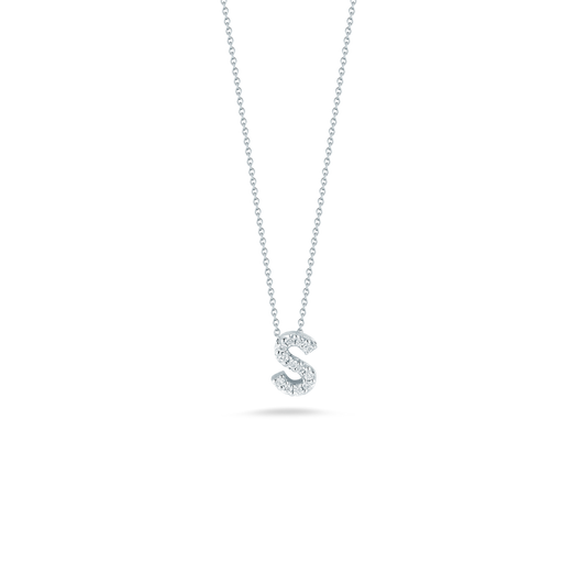 18K WHITE GOLD TINY TREASURES DIAMOND LOVE LETTER "S" NECKLACE