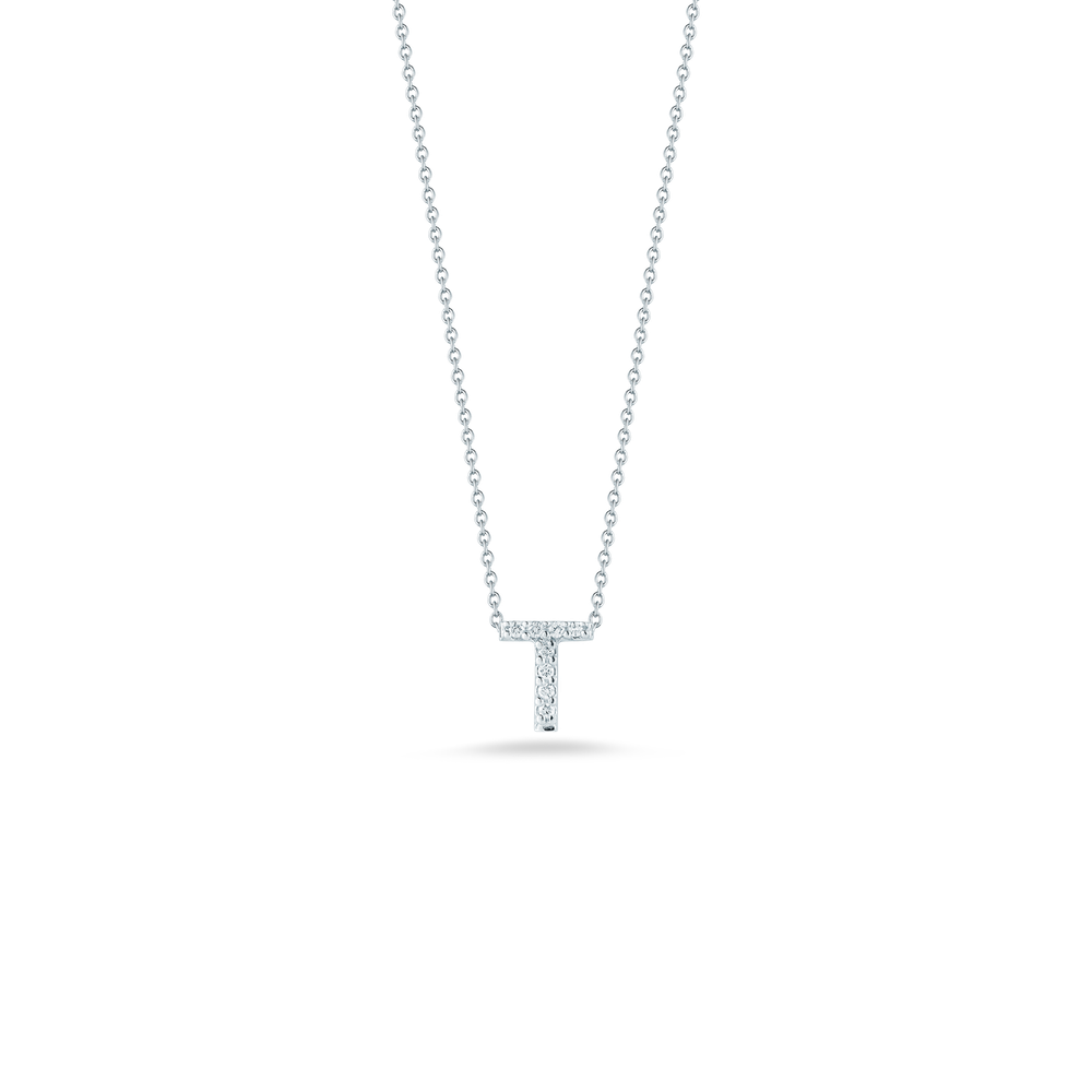 18K WHITE GOLD TINY TREASURES DIAMOND LOVE LETTER "T" NECKLACE