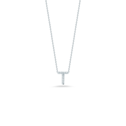 18K WHITE GOLD TINY TREASURES DIAMOND LOVE LETTER "T" NECKLACE