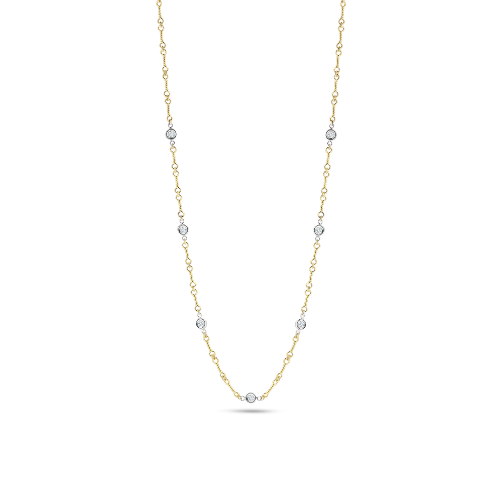 18K GOLD DIAMONDS BY THE INCH 7 STATION DOGBONE NECKLACE - 18K Yellow Gold