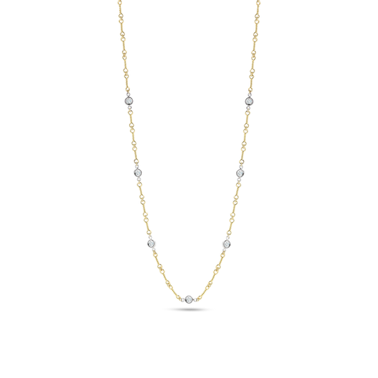 18K GOLD DIAMONDS BY THE INCH 7 STATION DOGBONE NECKLACE - 18K Yellow Gold