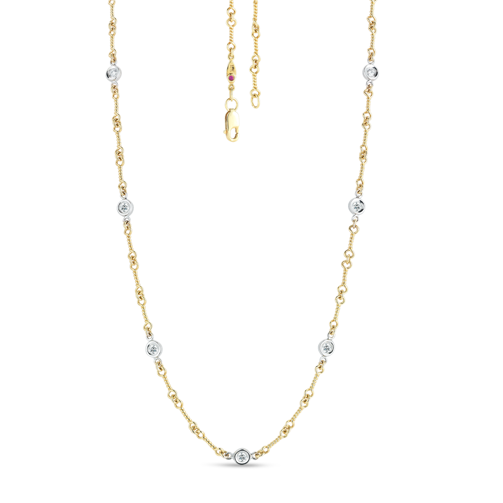 18K YELLOW/WHITE GOLD DIAMONDS BY THE INCH 7 STATION DOG BONE NECKLACE