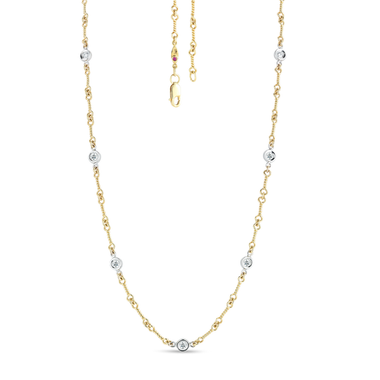 18K YELLOW/WHITE GOLD DIAMONDS BY THE INCH 7 STATION DOG BONE NECKLACE