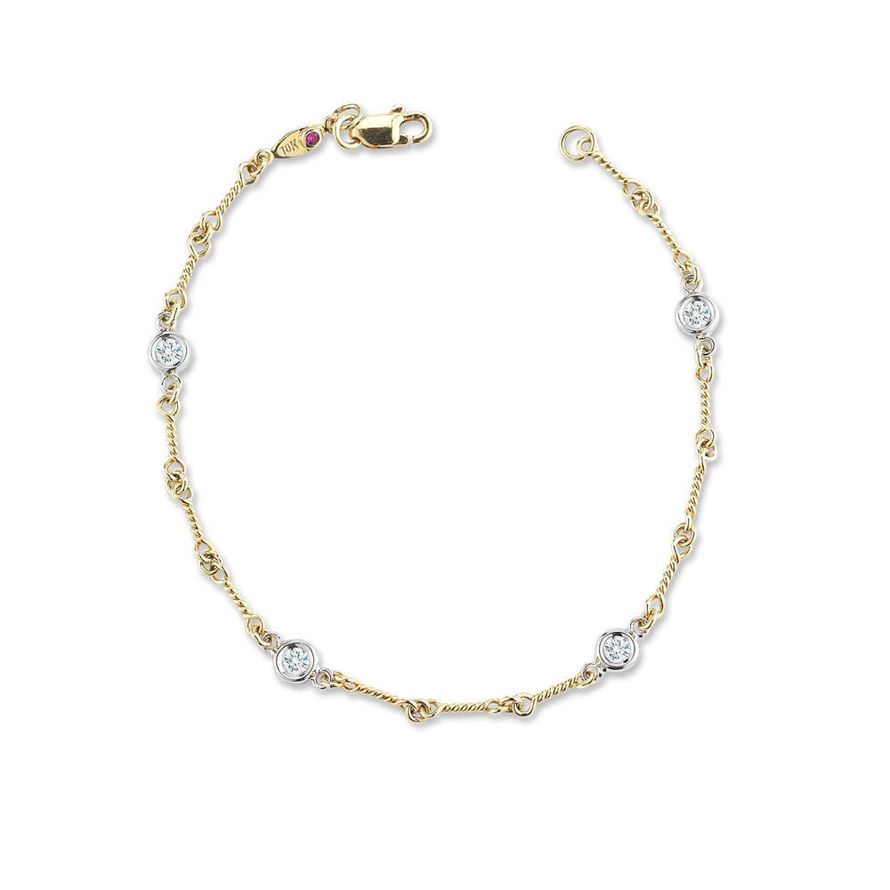 18K YELLOW/WHITE DIAMONDS BY THE INCH FOUR STATION DOG BONE BRACELET