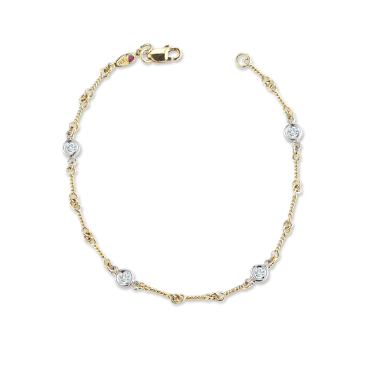 18K YELLOW/WHITE DIAMONDS BY THE INCH FOUR STATION DOG BONE BRACELET
