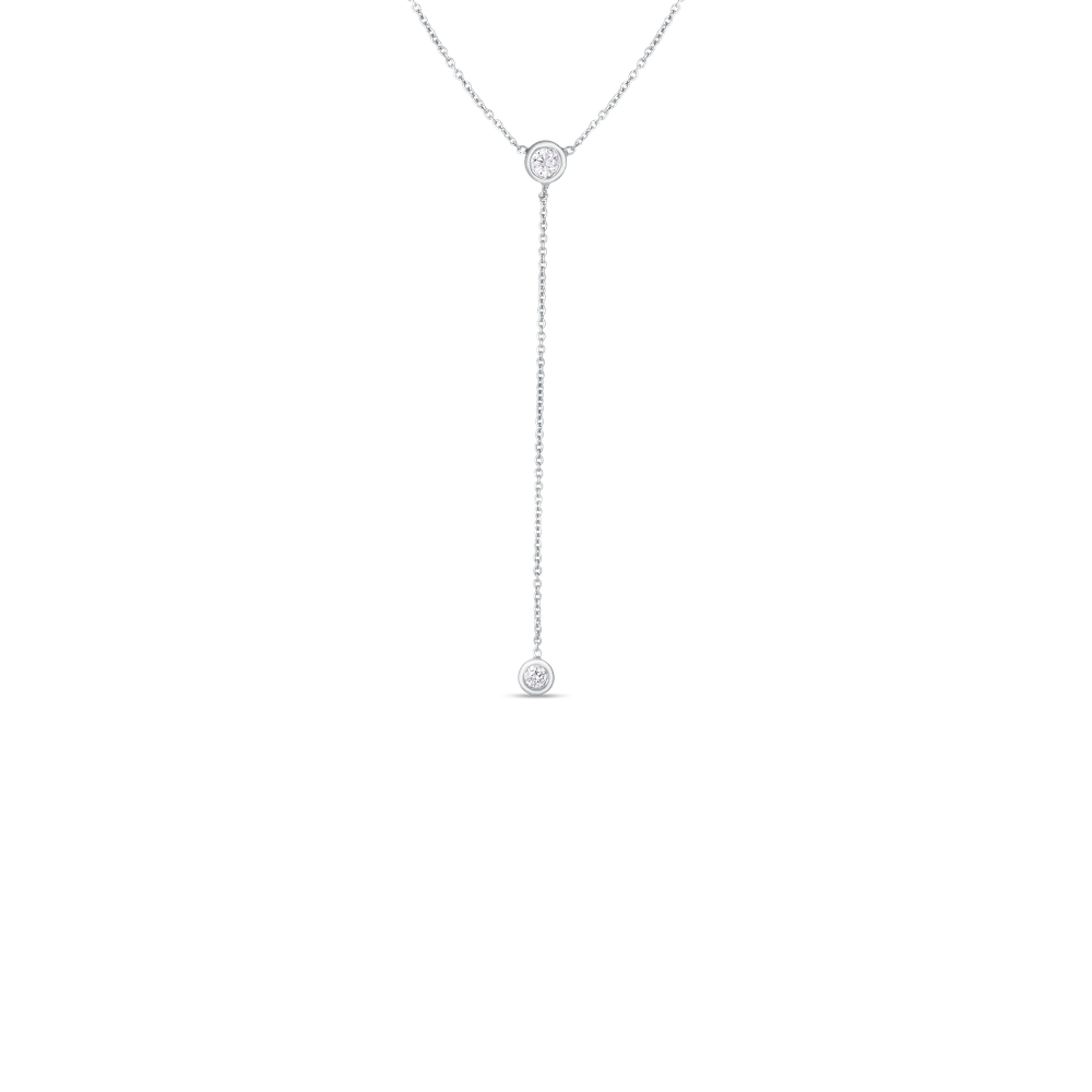 18K WHITE GOLD DIAMONDS BY THE INCH DANGLE BEZEL NECKLACE