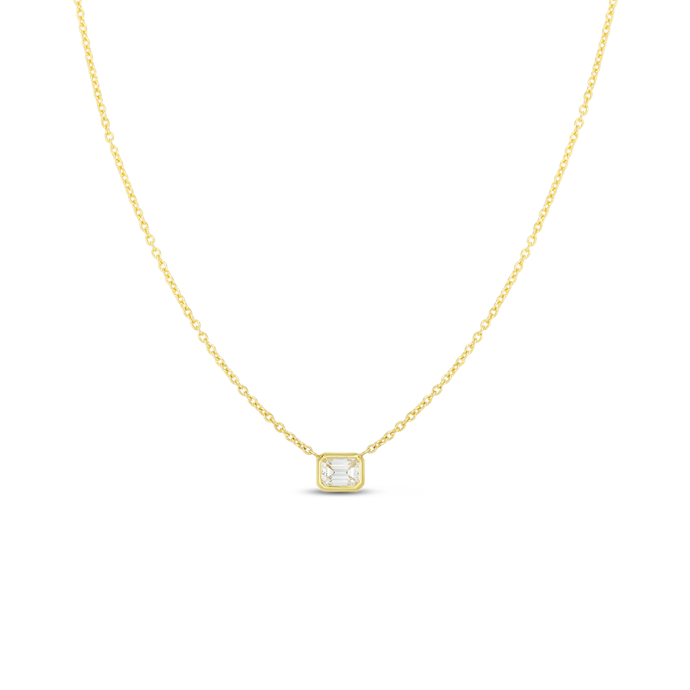 18K GOLD DIAMONDS BY THE INCH EMERALD CUT NECKLACE - 18K Yellow Gold