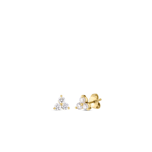 18K YELLOW GOLD CLASSIC DIAMOND SMALL THREE STONE CLUSTER STUD EARRINGS