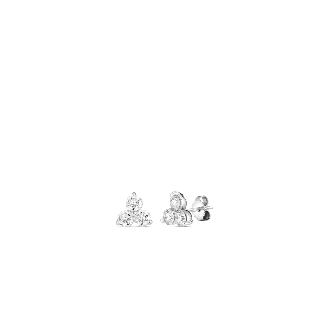 18K WHITE GOLD CLASSIC DIAMOND LARGE THREE STONE CLUSTER STUD EARRINGS