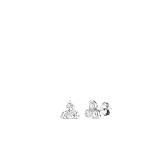 18K WHITE GOLD CLASSIC DIAMOND LARGE THREE STONE CLUSTER STUD EARRINGS