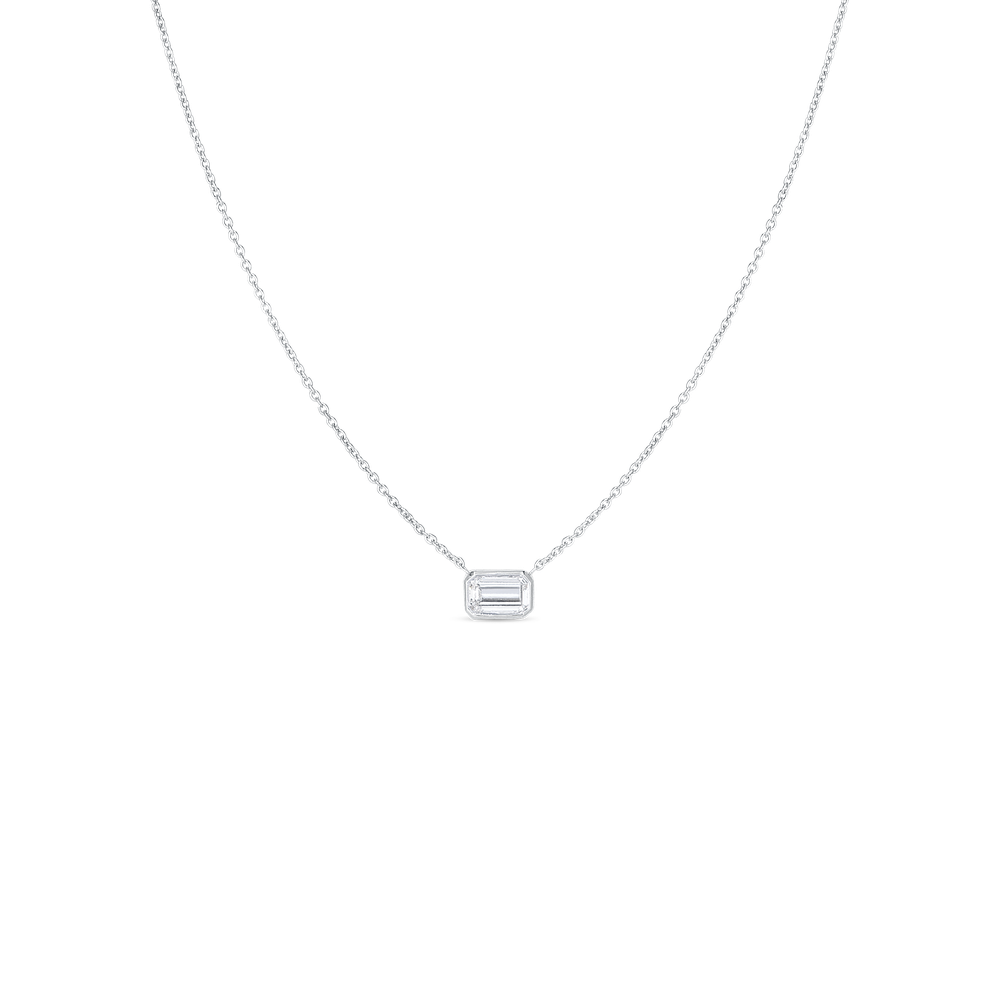 18K WHITE GOLD DIAMONDS BY THE INCH LARGE EMERALD CUT NECKLACE