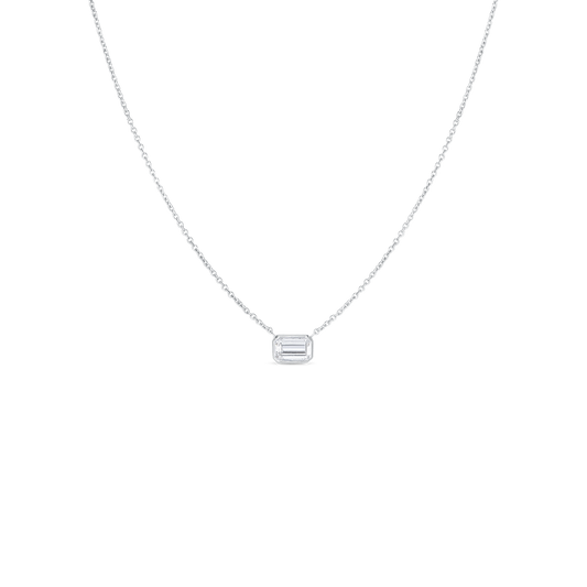 18K WHITE GOLD DIAMONDS BY THE INCH LARGE EMERALD CUT NECKLACE