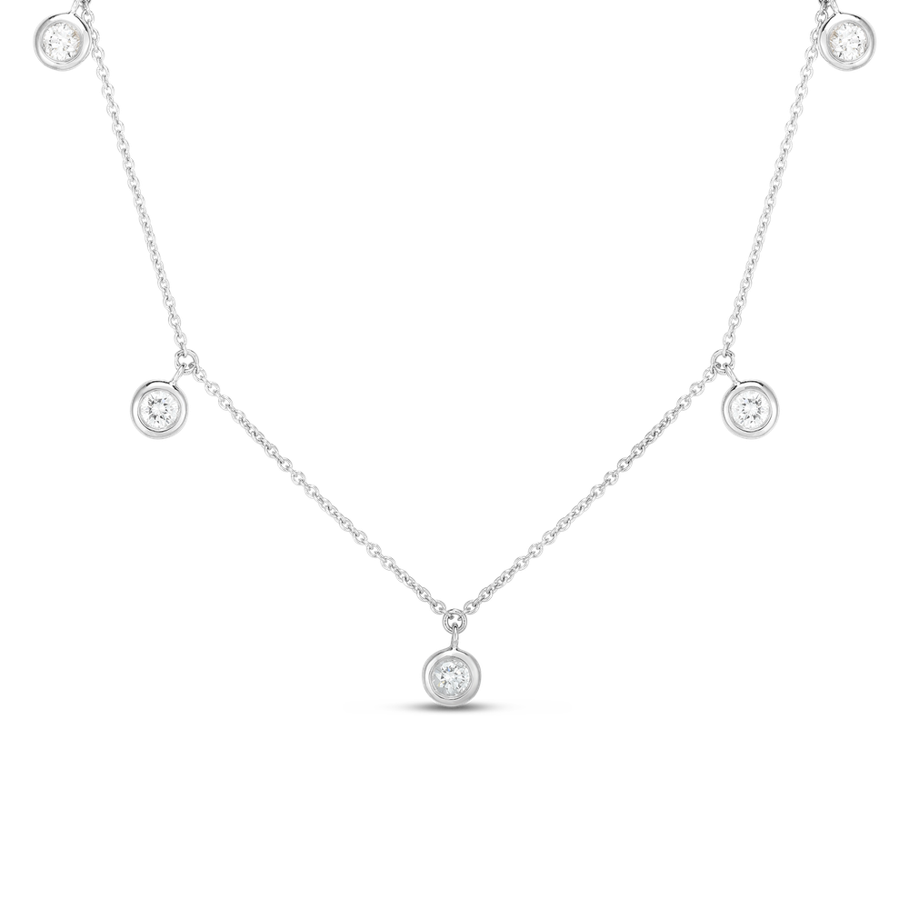 18K GOLD DIAMONDS BY THE INCH DANGLING FIVE STATION NECKLACE - 18K White Gold