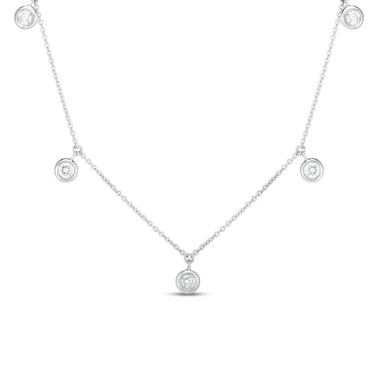 18K GOLD DIAMONDS BY THE INCH DANGLING FIVE STATION NECKLACE - 18K White Gold