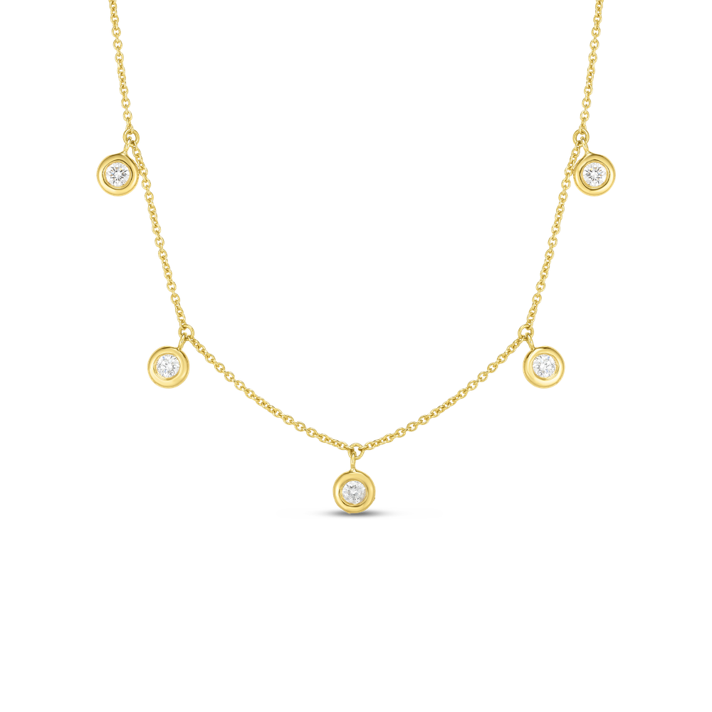 18K GOLD DIAMONDS BY THE INCH DANGLING FIVE STATION NECKLACE - 18K Yellow Gold