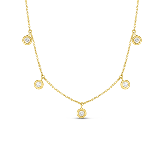 18K GOLD DIAMONDS BY THE INCH DANGLING FIVE STATION NECKLACE - 18K Yellow Gold