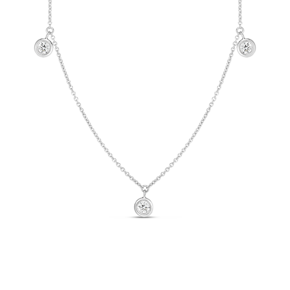 18K GOLD DIAMONDS BY THE INCH DANGLING THREE STATION NECKLACE - 18K White Gold