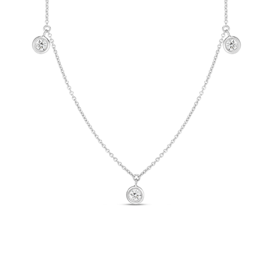 18K GOLD DIAMONDS BY THE INCH DANGLING THREE STATION NECKLACE - 18K White Gold